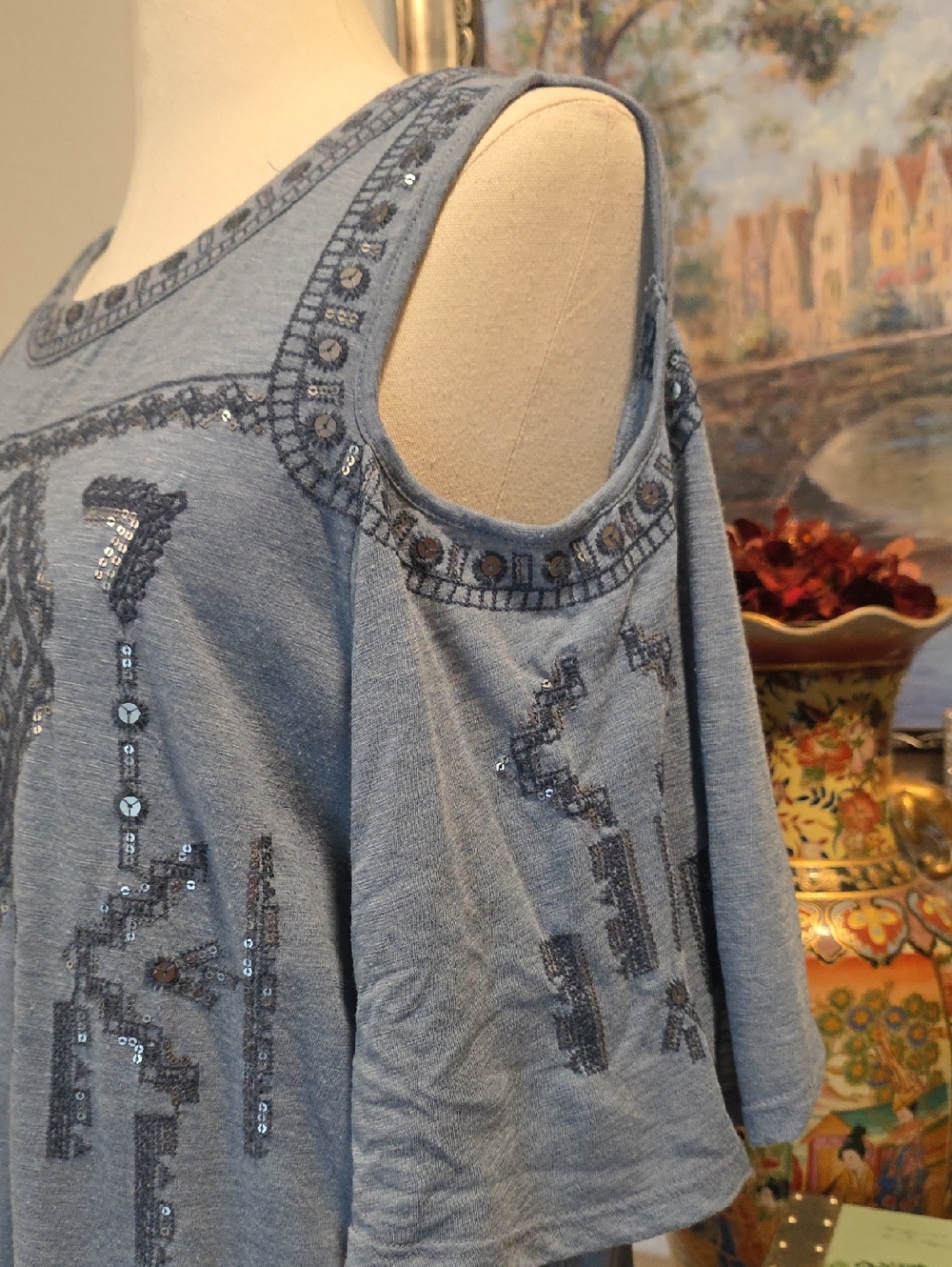 Denim Blue Cold Shoulder Tee/Tunic - Picture 3 of 8